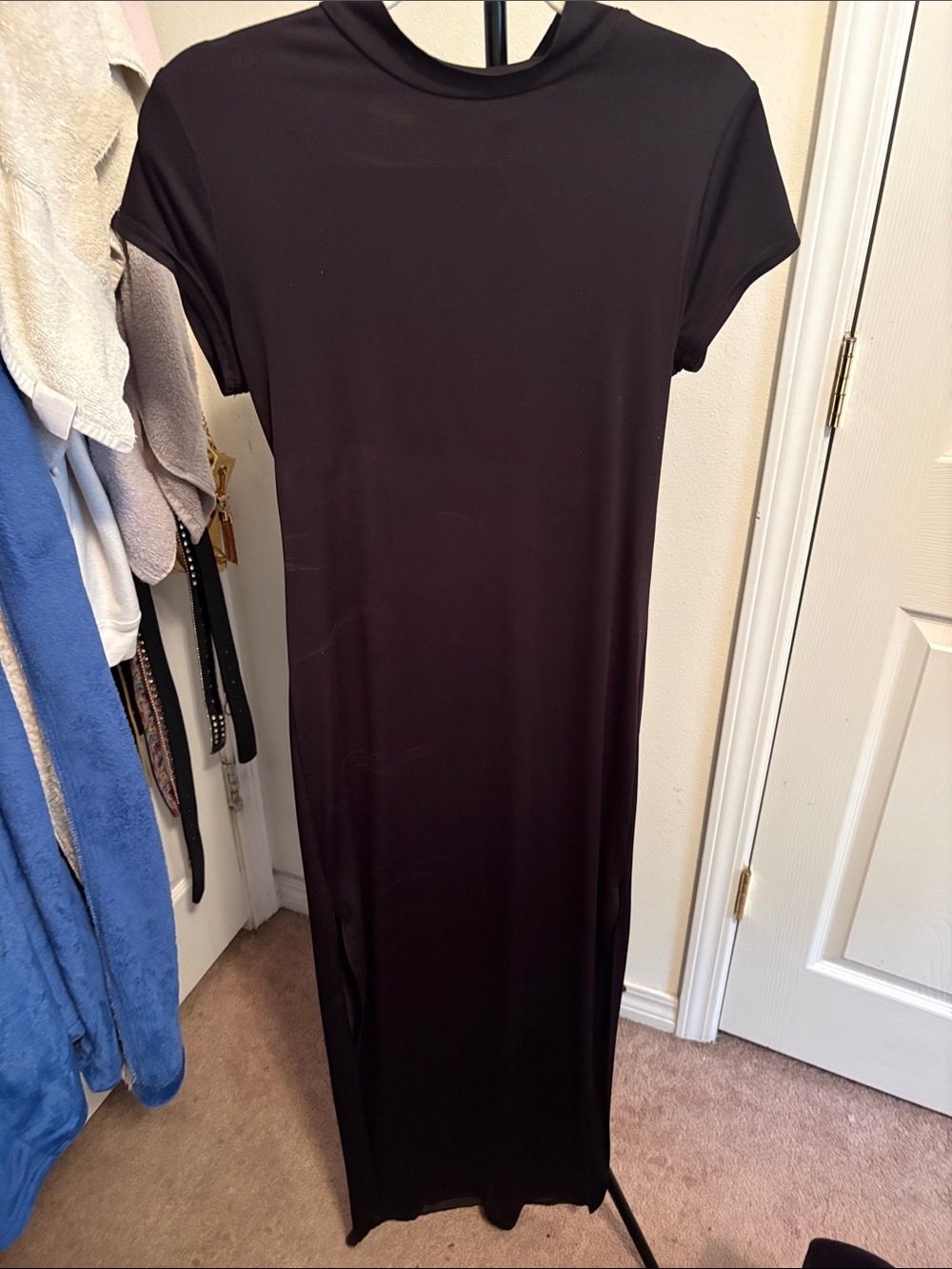 Classic Black Short-Sleeve Maxi Dress